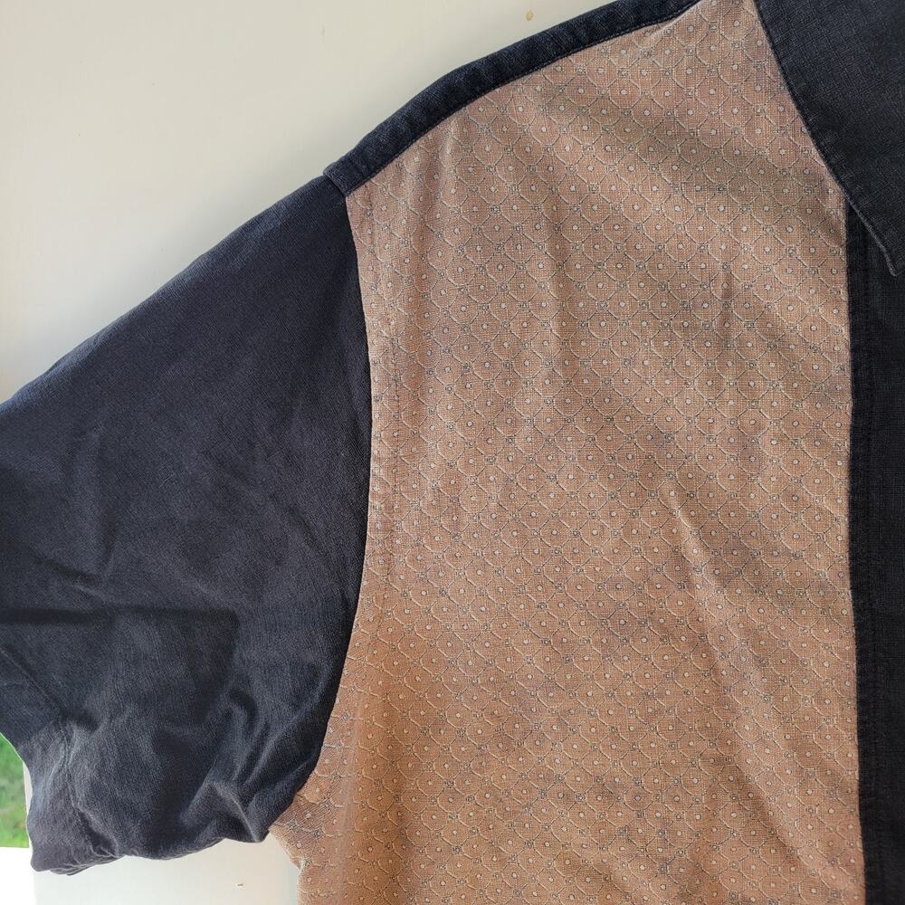 Axist Mens Silk Cotton Blend‎ Colorblock Geometric Short Sleeve Button Shirt L - Picture 6 of 7